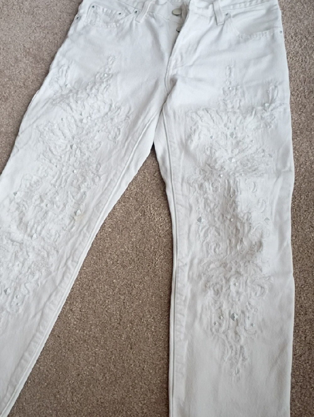 Levi's White Embellished Denim with Leather Patch